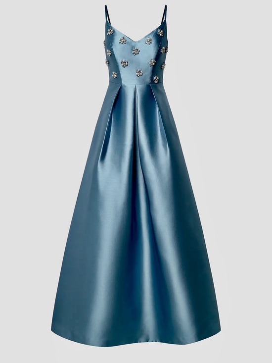 Kay Unger Dresses & Skirts - Kay Unger Steel Blue Beaded Satin Maxi Dress